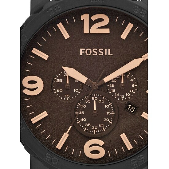 Fossil Nate Chrongraph Black Ion Plated Black Dial Black Steel Strap Watch for Men - JR1356 Watches Fossil   