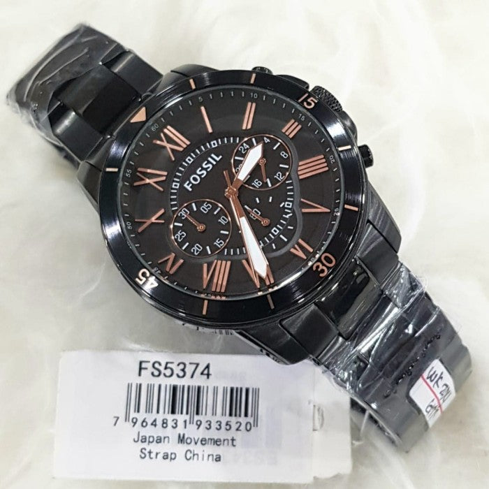 Fossil Grant Sport Chronograph Black Dial Black Steel Strap Watch for Men - FS5374 Watches Fossil   