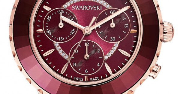 Swarovski Octea Lux Chrono Red Dial Red Leather Strap Watch for Women - 5547642 Watches Swarovski   