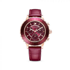 Swarovski Octea Lux Chrono Red Dial Red Leather Strap Watch for Women - 5547642 Watches Swarovski   