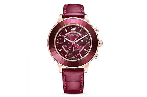 Swarovski Octea Lux Chrono Red Dial Red Leather Strap Watch for Women - 5547642 Watches Swarovski   