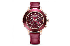 Swarovski Octea Lux Chrono Red Dial Red Leather Strap Watch for Women - 5547642 Watches Swarovski   
