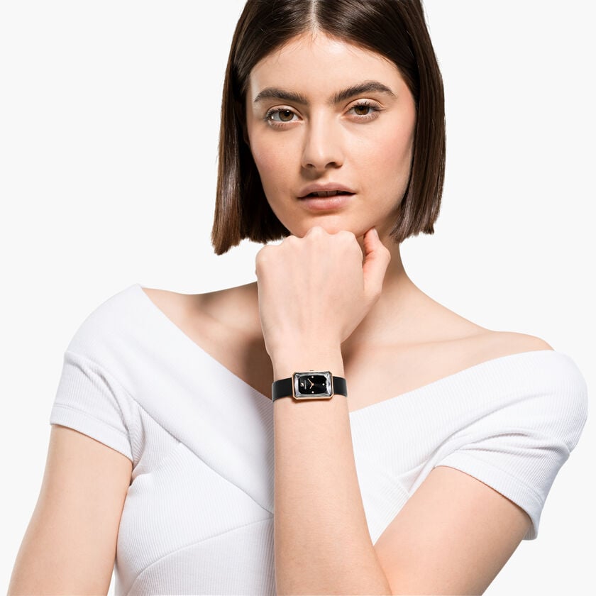 Swarovski Uptown Black Dial Black Leather Strap Watch for Women - 5547710 Watches Swarovski   