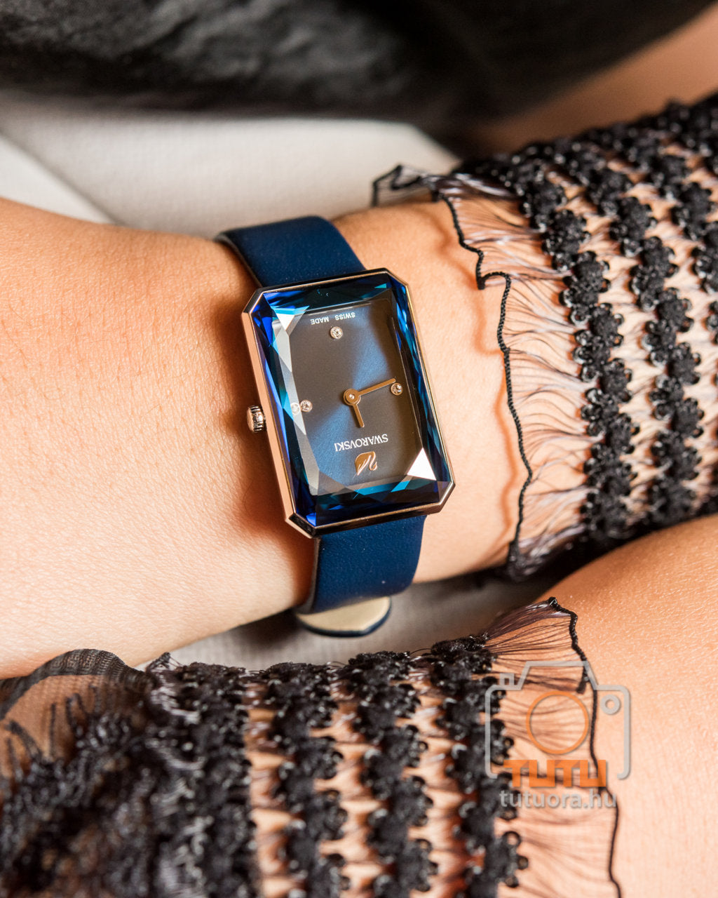 Swarovski Uptown Crystal Blue Dial Blue Leather Strap Watch for Women - 5547713 Watches Swarovski   