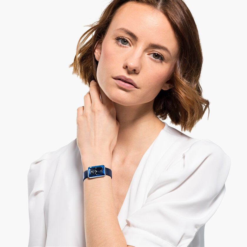 Swarovski Uptown Crystal Blue Dial Blue Leather Strap Watch for Women - 5547713 Watches Swarovski   