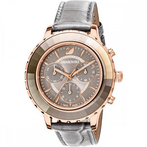 Swarovski Octea Lux Chrono Grey Dial Grey Leather Strap Watch for Women - 5452495 Watches Swarovski   