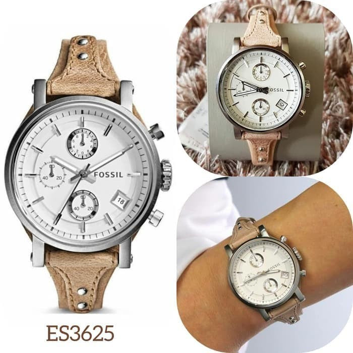 Fossil Boyfriend Chronograph White Dial Brown Leather Strap Watch for Women - ES3625 Watches Fossil   