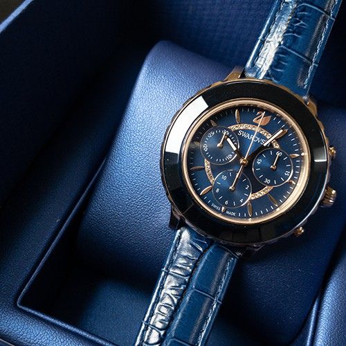 Swarovski Octea Lux Chrono Blue Dial Blue Leather Strap Watch for Women - 5563480 Watches Swarovski   