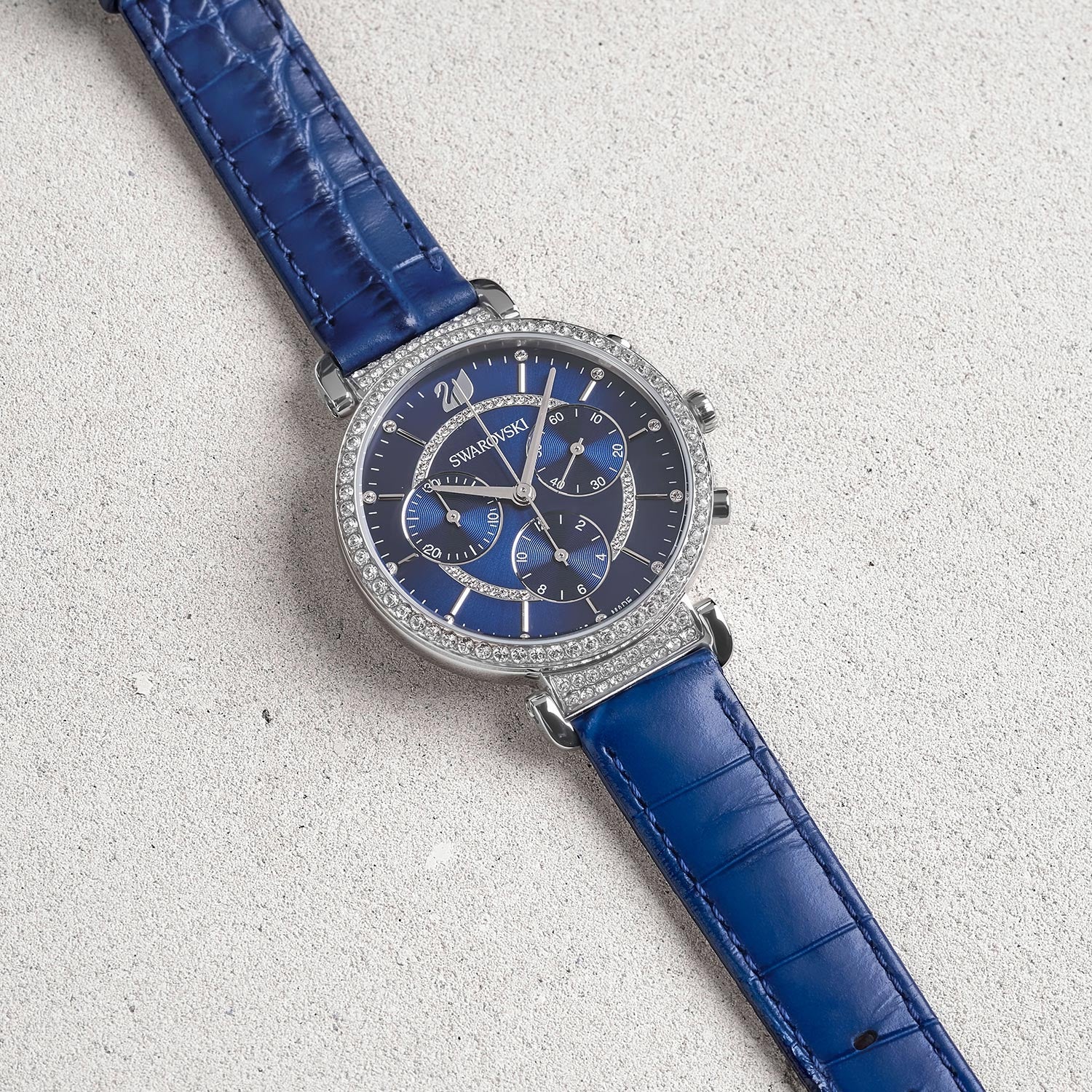 Swarovski Passage Chrono Crystal Blue Dial Blue Leather Strap Watch for Women - 5580342 Watches Swarovski   