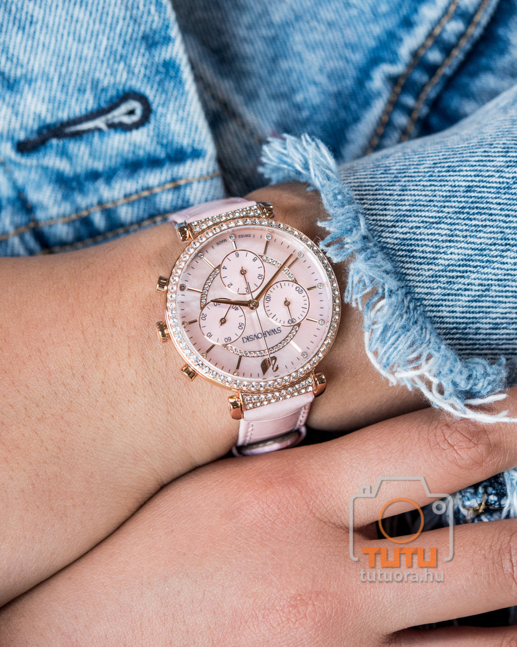 Swarovski Passage Chrono Pink Dial Pink Leather Strap Watch for Women - 5580352 Watches Swarovski   