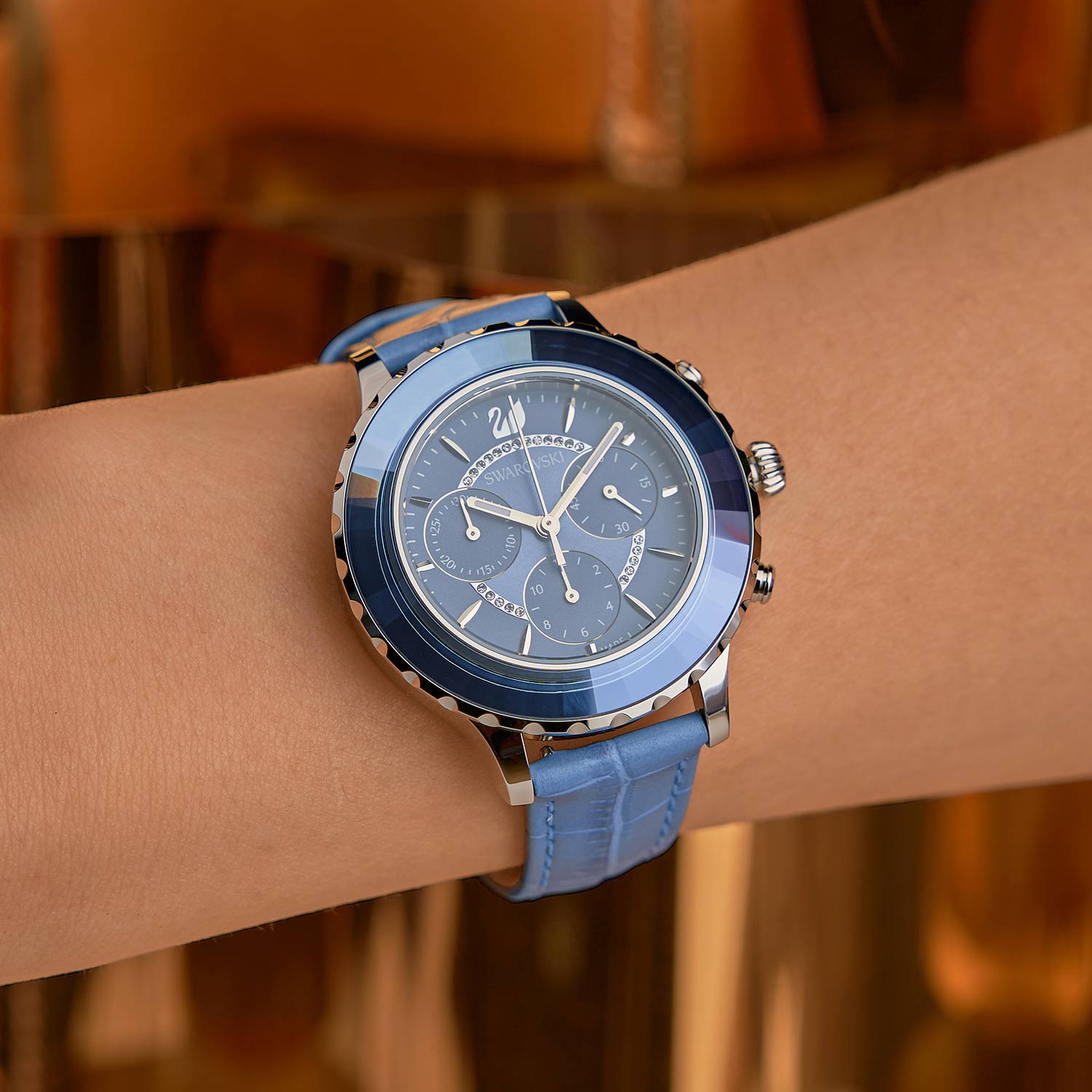 Swarovski Octea Lux Chrono Blue Dial Blue Leather Strap Watch for Women - 5580600 Watches Swarovski   