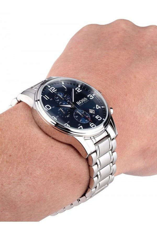 Hugo Boss Aeroliner Blue Dial Silver Steel Strap Watch for Men - 1513183 Watches Hugo Boss   