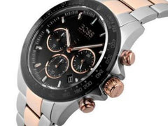 Hugo Boss Here Chronograph Black Dial Two Tone Steel Strap Watch for Men - 1513757 Watches Hugo Boss   