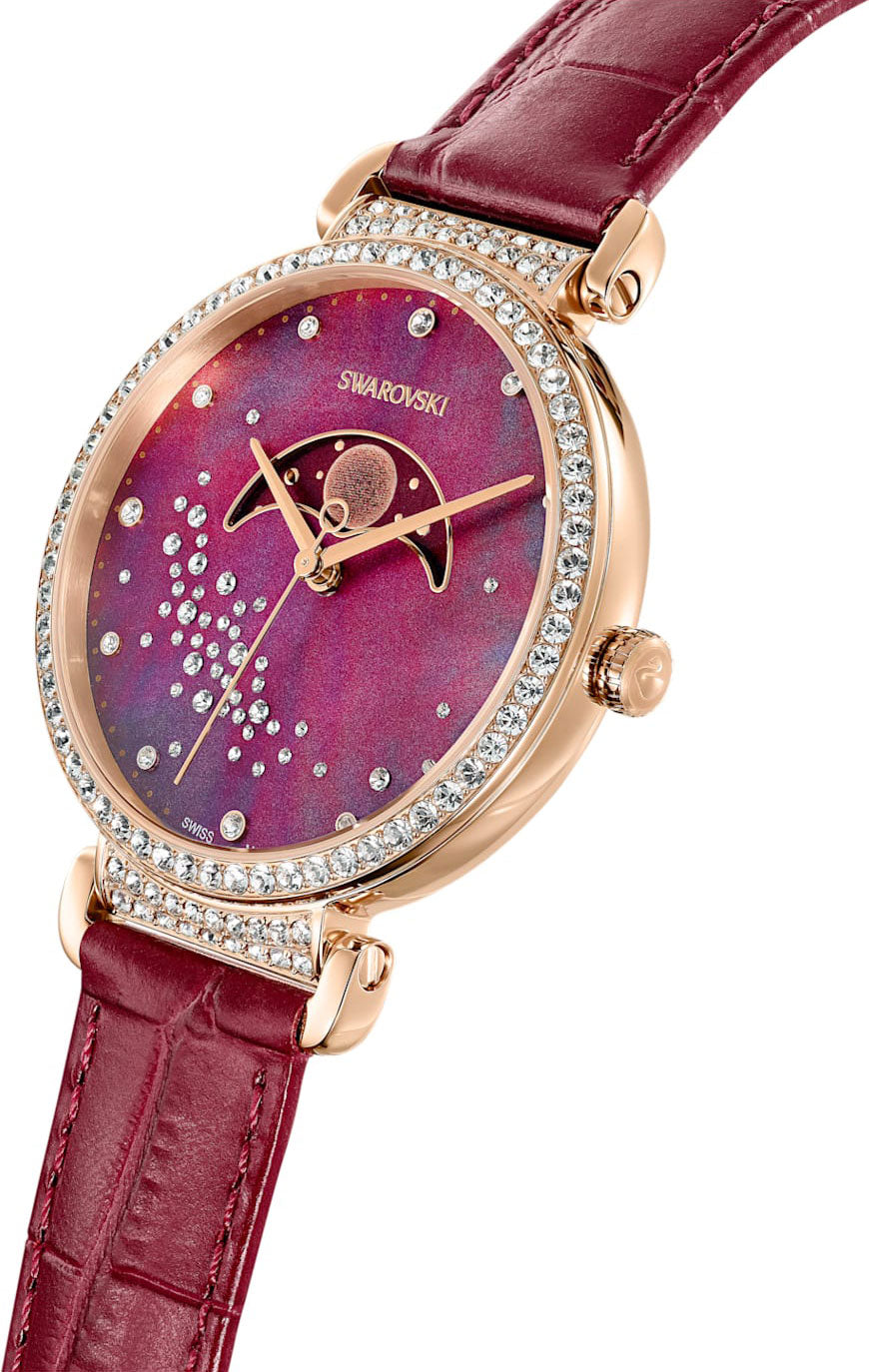 Swarovski Passage Moon Phase Red Dial Red Leather Strap Watch for Women - 5613323 Watches Swarovski   