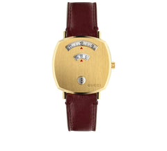 Gucci Grip Yellow Gold Dial Maroon Leather Strap Watch For Women - YA157405 Watches Gucci   