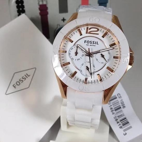 Fossil Ceramic Multifunction White Dial White Steel Strap Watch for Women - CE1006 Watches Fossil   