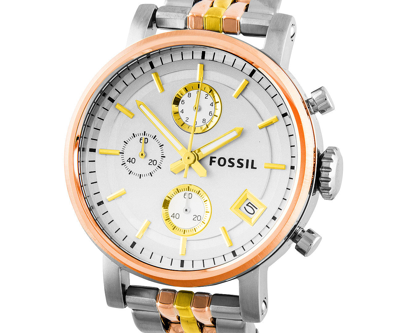 Fossil Boyfriend Chronograph White Dial Two Tone Steel Strap Watch for Women - ES3840 Watches Fossil   