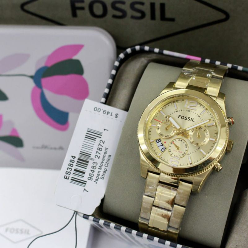 Fossil Boyfriend Gold Dial Gold Steel Strap Watch for Women - ES3884 Watches Fossil   