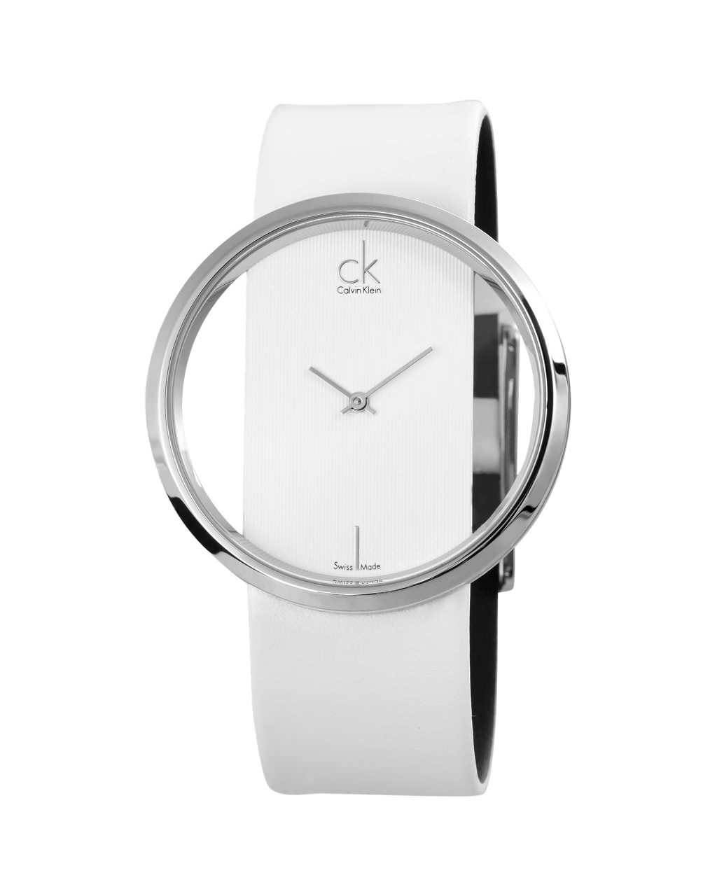 Calvin Klein Glam Transparent Dial White Leather Strap Watch for Women - K9423101 Watches Calvin Klein   