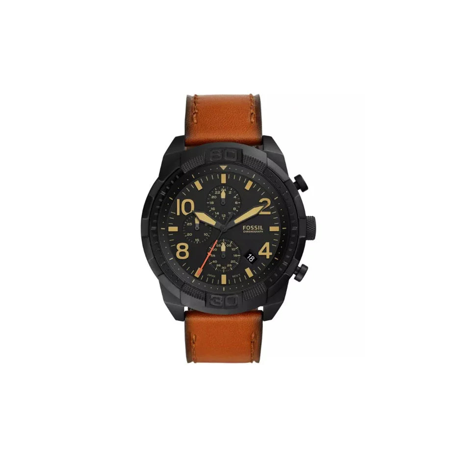 Fossil Bronson Black Dial Brown Leather Strap Watch for Men - FS5714 Watches Fossil   