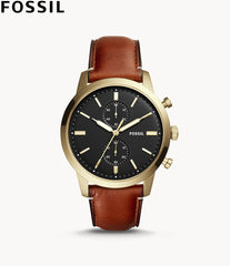 Fossil Townsman Chronograph Black Dial Brown Leather Strap Watch for Men - FS5338 Watches Fossil   