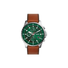 Fossil Dillinger Luggage Chronograph Green Dial Brown Leather Strap Watch for Men - FS5734 Watches Fossil   