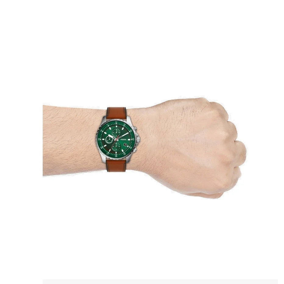 Fossil Dillinger Luggage Chronograph Green Dial Brown Leather Strap Watch for Men - FS5734 Watches Fossil   