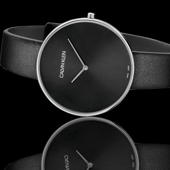 Calvin Klein Full Moon Black Dial Black Leather Strap Watch for Women - K8Y231C1 Watches Calvin Klein   