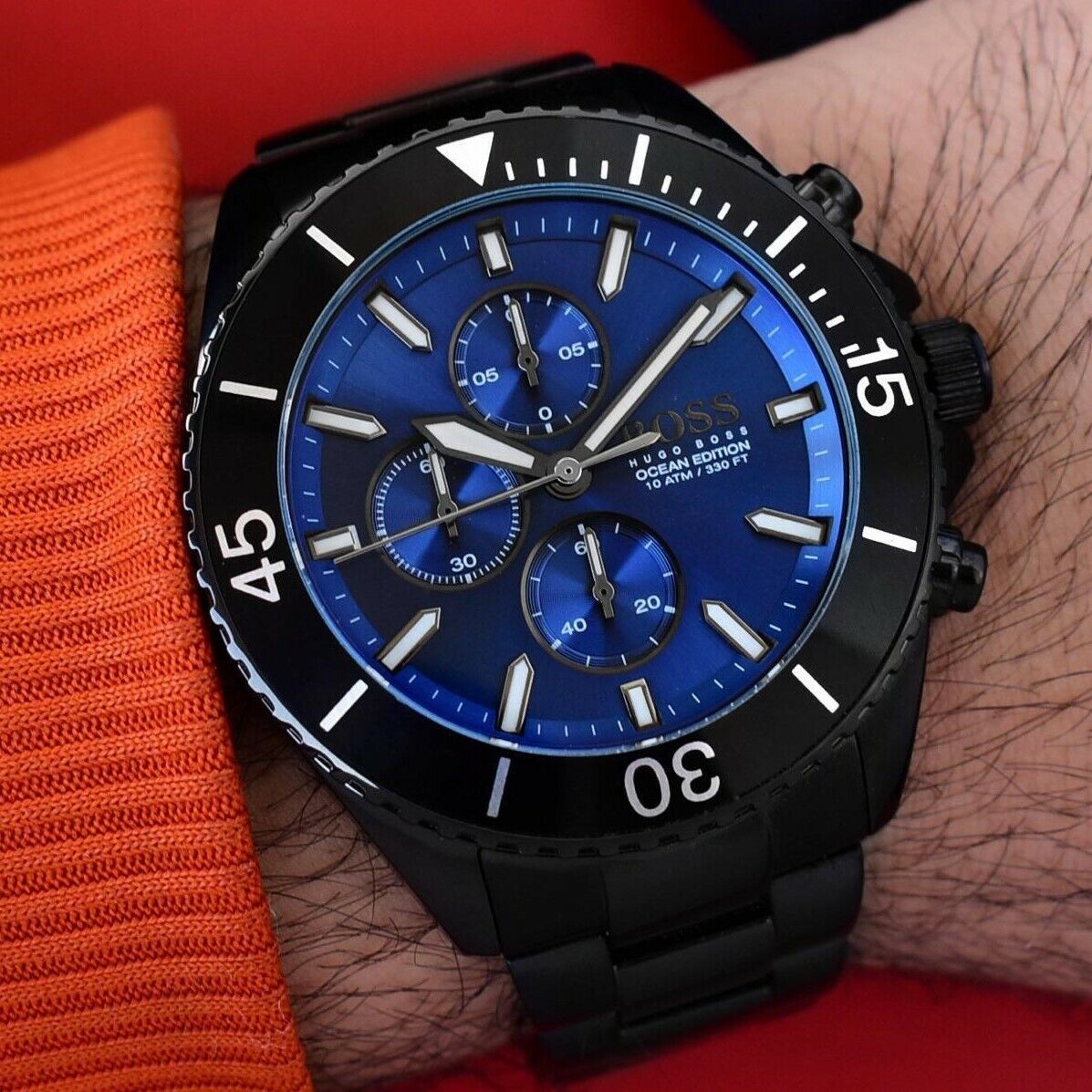 Hugo Boss Ocean Edition Navy Blue Dial Black Steel Strap Watch for Men - 1513743 Watches Hugo Boss   