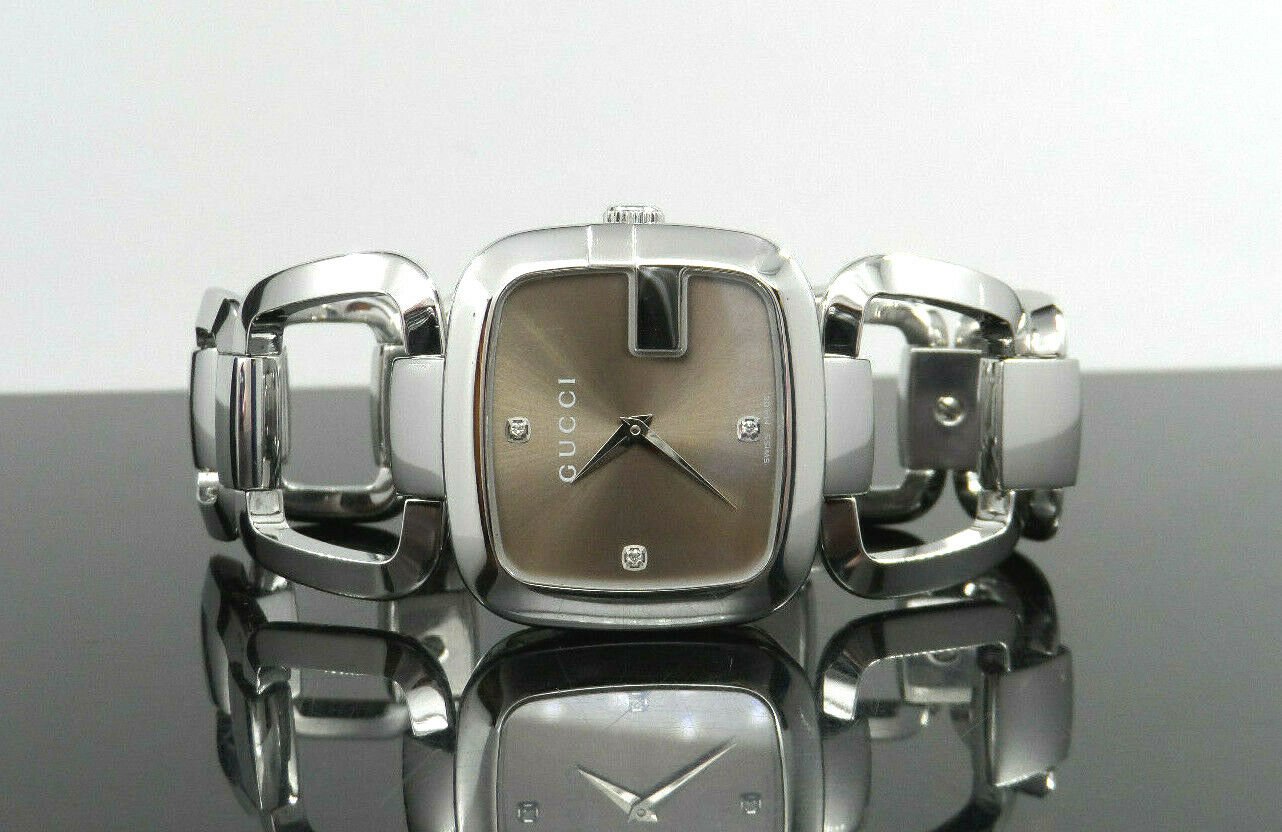 Gucci G Gucci Brown Dial Silver Steel Strap Watch For Women - YA125401 Watches Gucci   