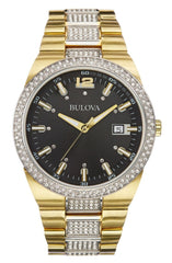 Bulova Crystal Black Dial Two Tone Steel Strap Watch for Men - 98B235 Watches Bulova   