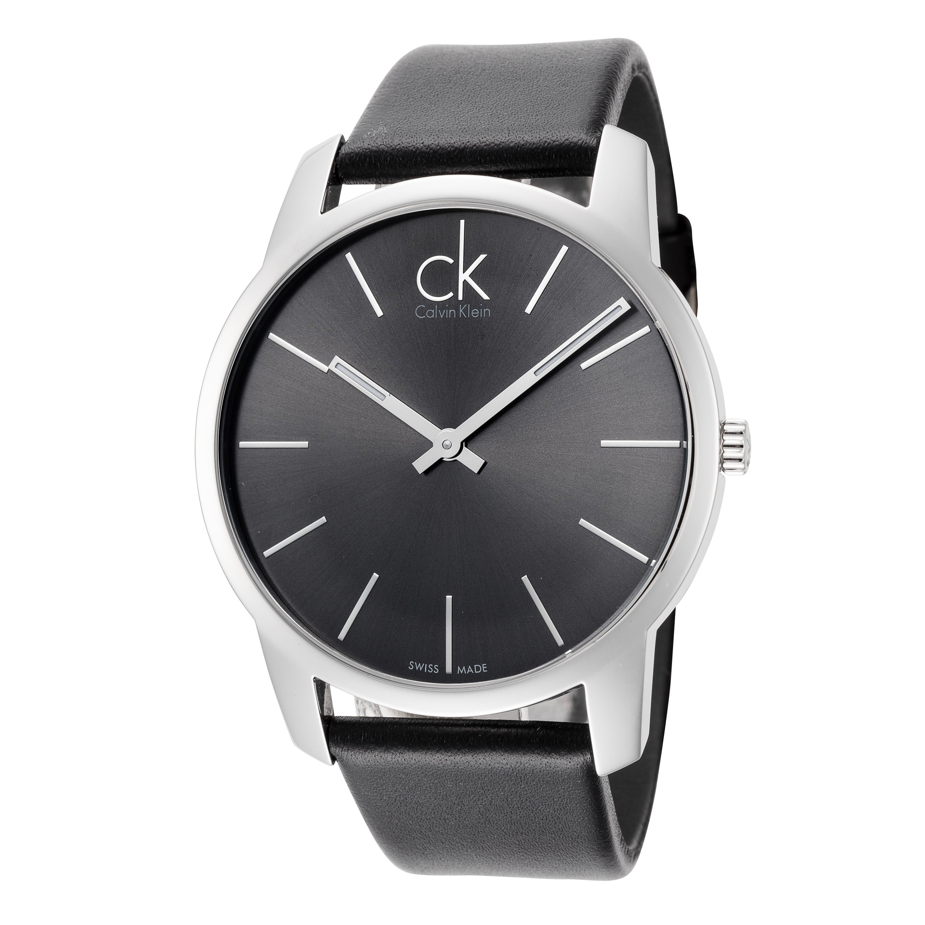 Calvin Klein City Black Dial Black Leather Strap Watch for Men - K2G21107 Watches Calvin Klein   