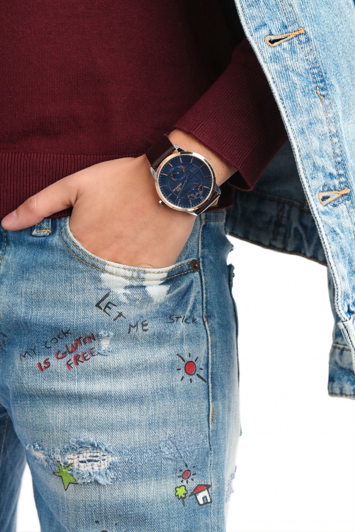 Tommy Hilfiger Hunter Blue Dial Brown Leather Strap Watch for Men - 1791605 Watches Tommy Hilfiger   