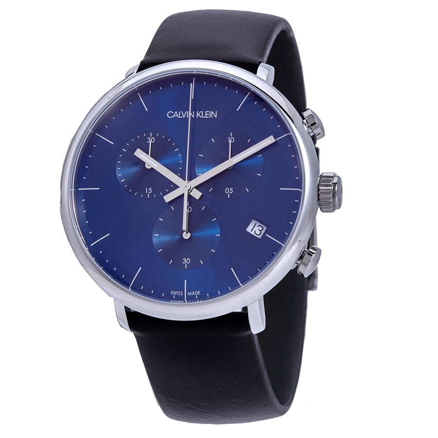 Calvin Klein High Noon Chronograph Blue Dial Black Leather Strap Watch for Men - K8M271CN Watches Calvin Klein   