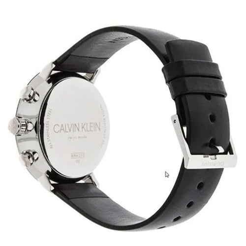 Calvin Klein High Noon Chronograph Black Dial Black Leather Strap Watch for Men - K8M271C1 Watches Calvin Klein   