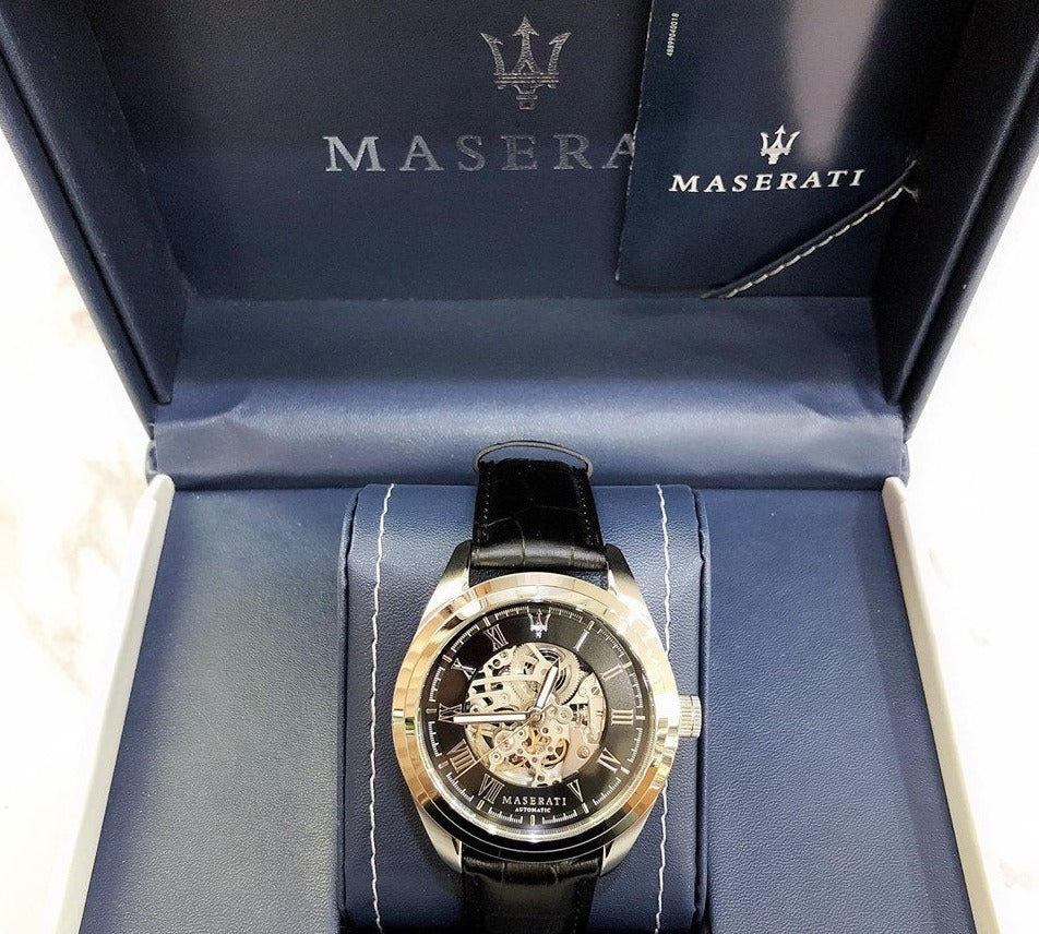 Maserati Traguardo Automatic Black Dial Black Leather Strap Watch For Men - R8871612001 Watches Maserati   