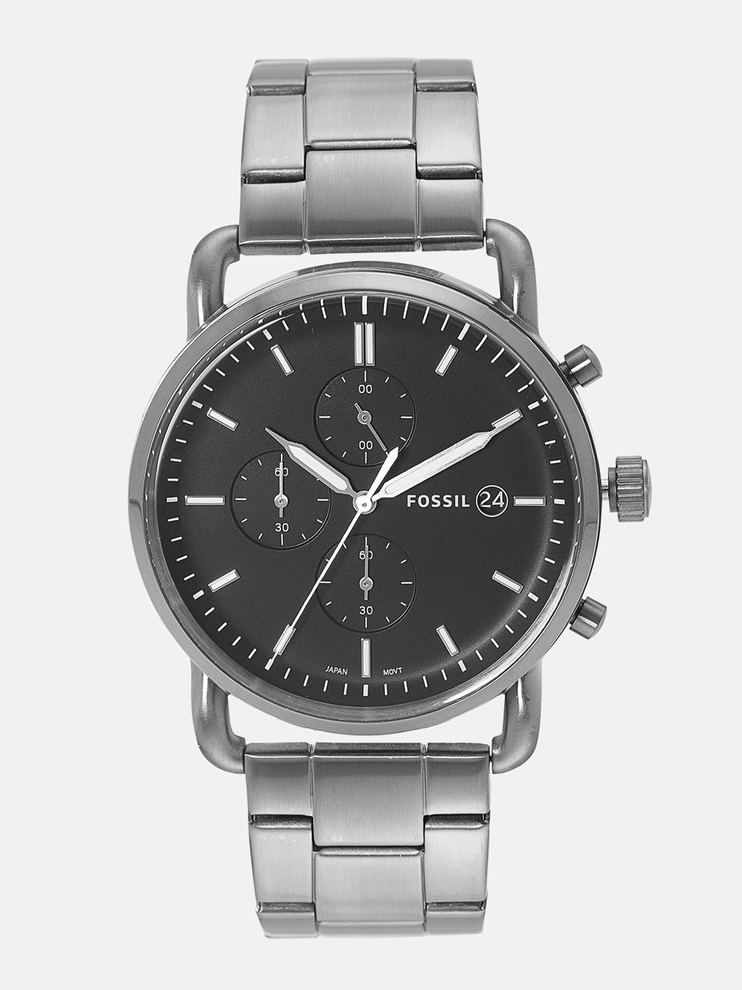 Fossil The Commuter Black Dial Grey Steel Strap Watch for Men - FS5400 Watches Fossil   