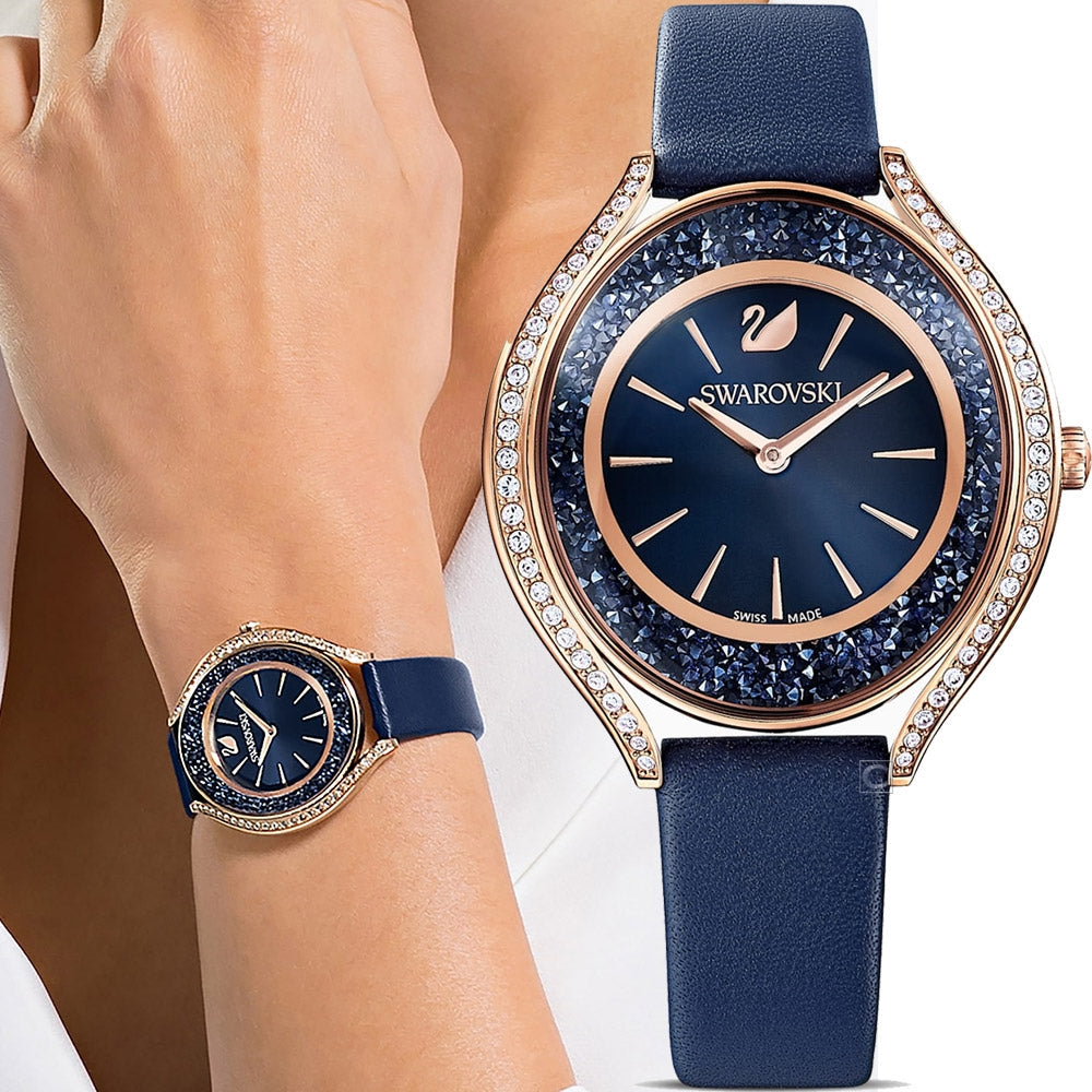 Swarovski Crystalline Aura Blue Dial Blue Leather Strap Watch for Women - 5519447 Watches Swarovski   