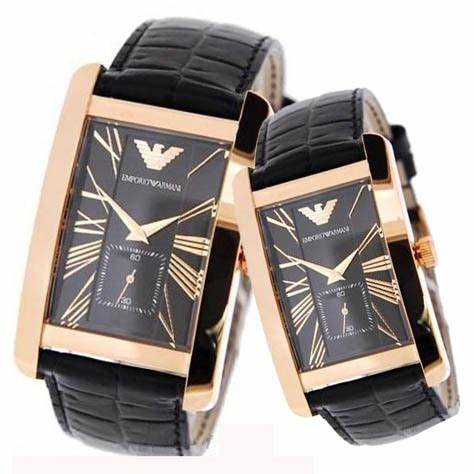 Emporio Armani Classic Black & Rose Gold Dial Black Leather Strap Watch For Men - AR0168 Watches Emporio Armani   