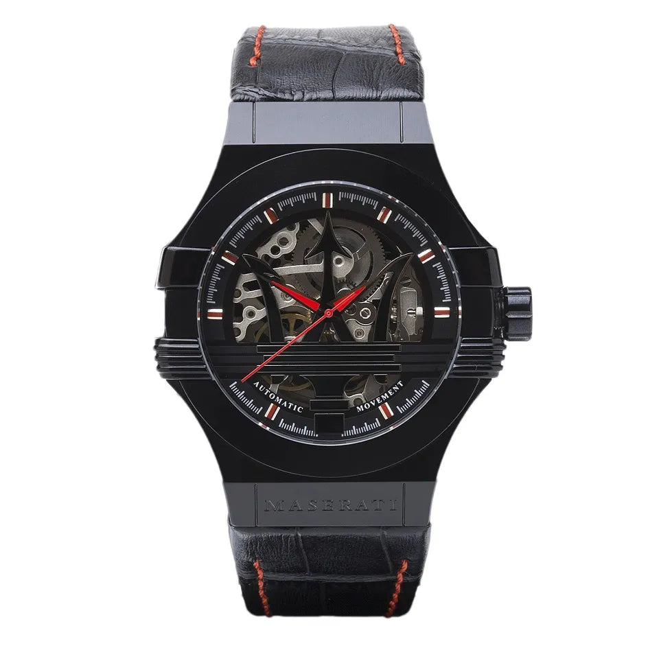 Maserati Potenza Automatic Black Dial Black Leather Strap Watch For Men - R8821108008 Watches Maserati   