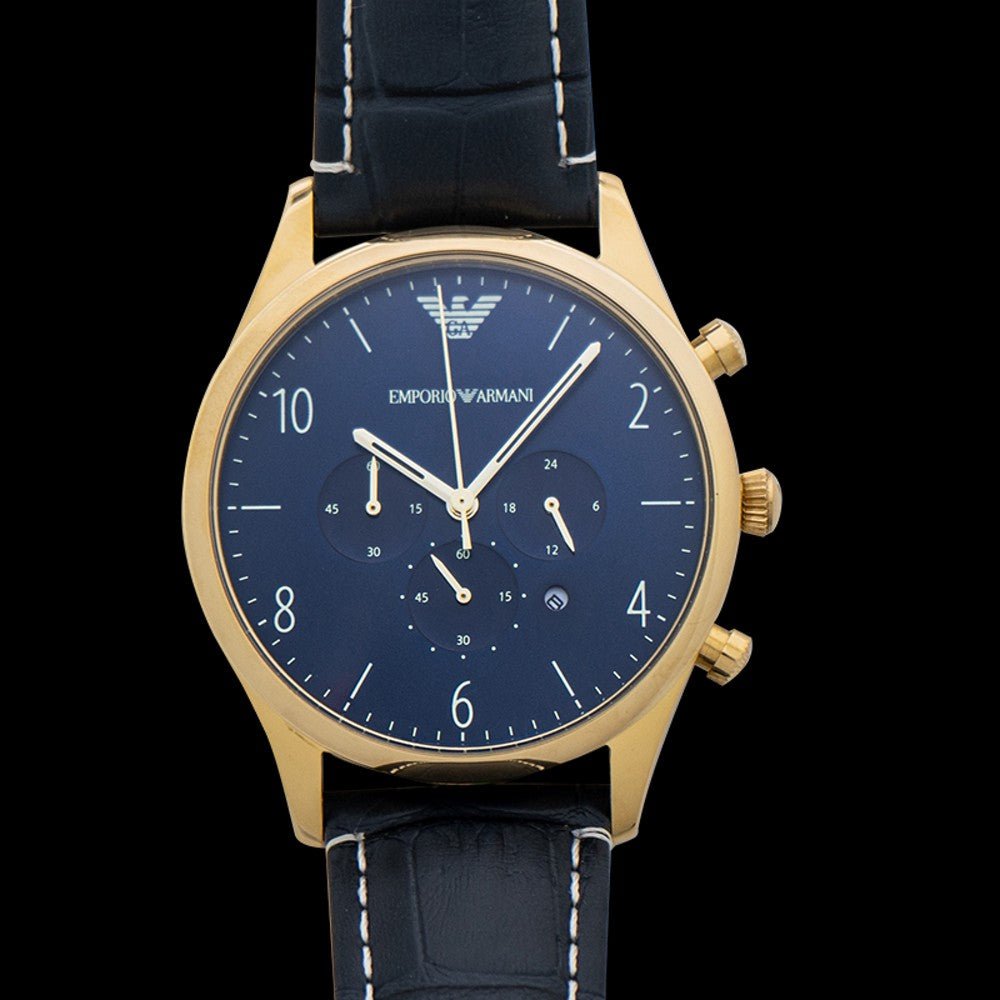 Emporio Armani Chronograph Midnight Blue Dial Blue Leather Strap Watch For Men - AR1862 Watches Emporio Armani   