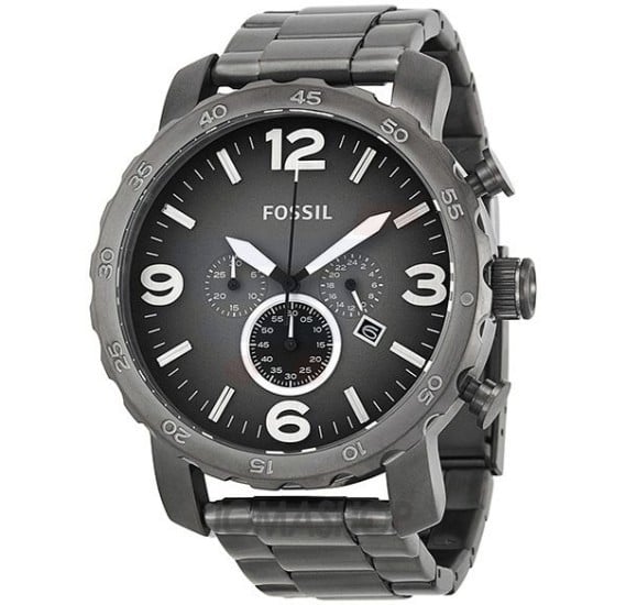 Fossil Nate Chronograph Gunmetal Dial Grey Steel Strap Watch for Men - JR1437 Watches Fossil   