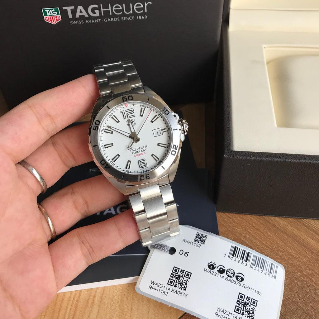 Tag Heuer Formula 1 Calibre 5 Automatic White Dial Silver Steel Strap Watch for Men - WAZ2114.BA0875 Watches Tag Heuer   