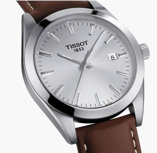 Tissot Gentleman Silver Dial Brown Leather Strap Watch For Men - T127.410.16.031.00 Watches Tissot   