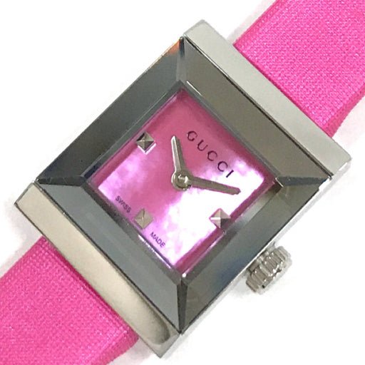 Gucci G-Frame Square Fuchsia Mother of Pearl Dial Fuchsia Leather Strap Watch For Women - YA128533 Watches Gucci   