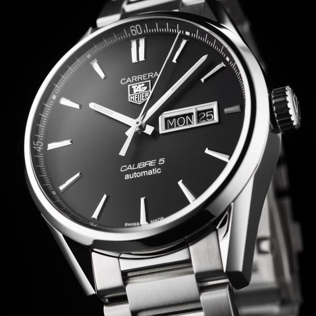 Tag Heuer Carrera Calibre 5 Automatic Black Dial Silver Steel Strap Watch for Men - WAR201A.BA0723 Watches Tag Heuer   