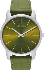 Calvin Klein City Green Dial Green Leather Strap Watch for Men - K2G211WL Watches Calvin Klein   