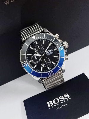 Hugo Boss Ocean Edition Black Dial Silver Mesh Strap Watch for Men - 1513742 Watches Hugo Boss   