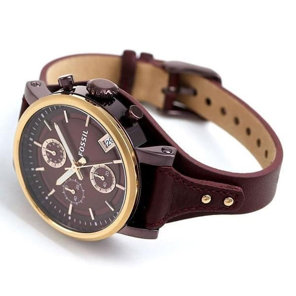 Fossil Original Boyfriend Sport Chronograph Maroon Dial Maroon Leather Strap Watch for Women - ES4114 Watches Fossil   