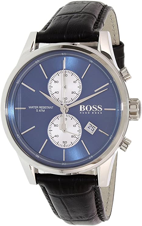 Hugo Boss Jet Blue Dial Black Leather Strap Watch for Men - 1513283 Watches Hugo Boss   